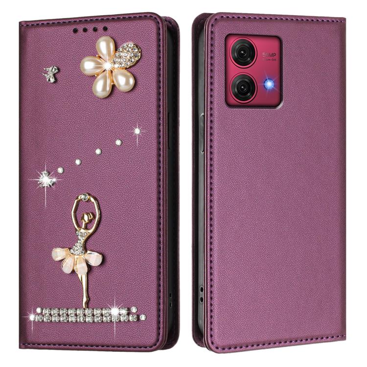 For Motorola Moto G84 Ballet Girl Diamond Studded RFID Vegan Leather Phone Case
