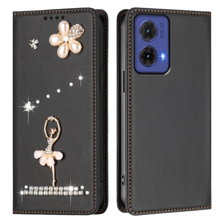 For Motorola Moto G85 Ballet Girl Diamond Studded RFID Vegan Leather Phone Case