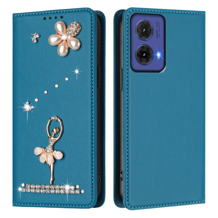 For Motorola Moto G85 Ballet Girl Diamond Studded RFID Vegan Leather Phone Case