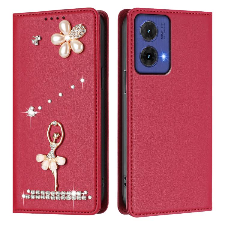 For Motorola Moto G85 Ballet Girl Diamond Studded RFID Vegan Leather Phone Case