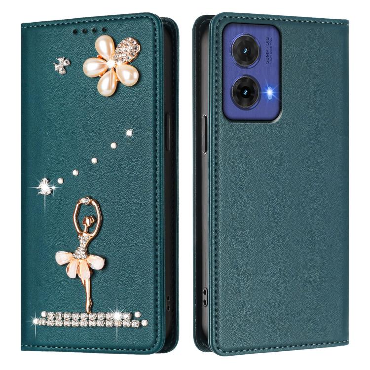 For Motorola Moto G85 Ballet Girl Diamond Studded RFID Vegan Leather Phone Case