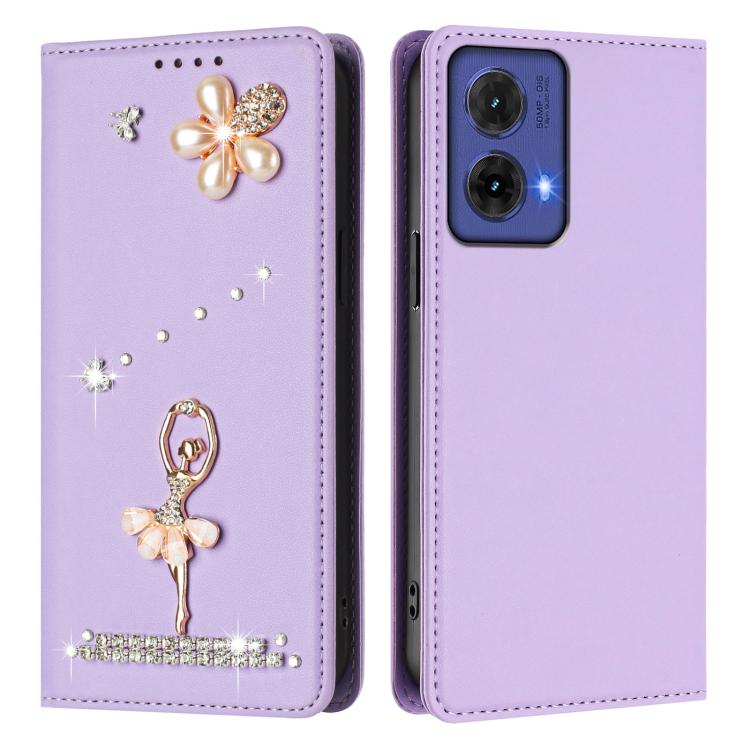 For Motorola Moto G85 Ballet Girl Diamond Studded RFID Vegan Leather Phone Case