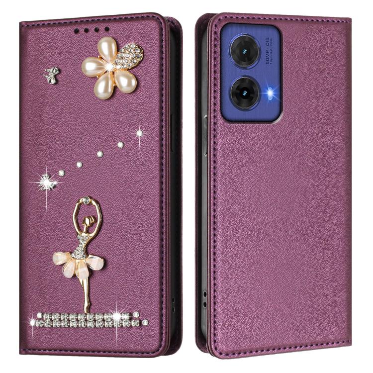 For Motorola Moto G85 Ballet Girl Diamond Studded RFID Vegan Leather Phone Case