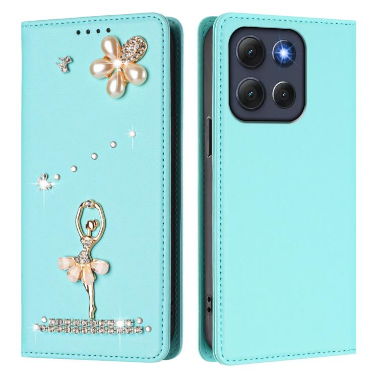 For Motorola Moto G86 5G Ballet Girl Diamond Studded RFID Vegan Leather Phone Case
