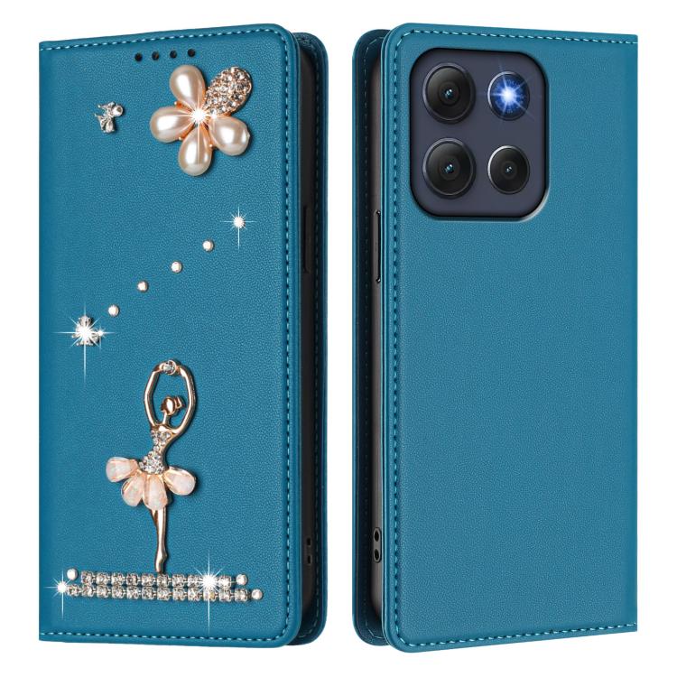 For Motorola Moto G86 5G Ballet Girl Diamond Studded RFID Vegan Leather Phone Case