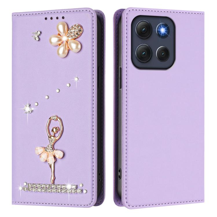 For Motorola Moto G86 5G Ballet Girl Diamond Studded RFID Vegan Leather Phone Case