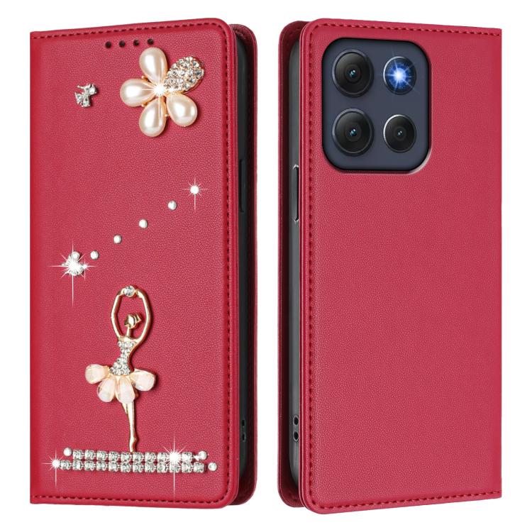 For Motorola Moto G86 Power Ballet Girl Diamond Studded RFID Vegan Leather Phone Case