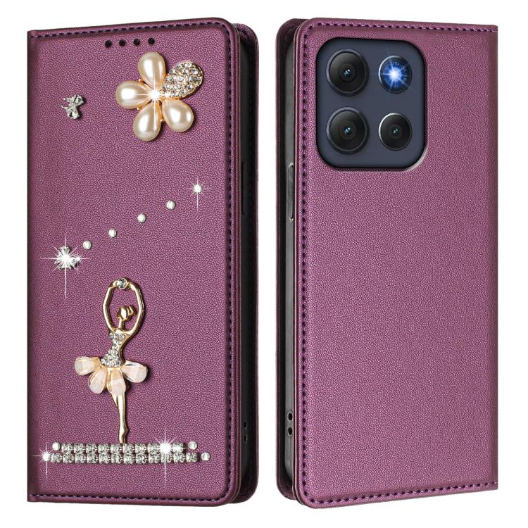 For Motorola Moto G86 Power Ballet Girl Diamond Studded RFID Vegan Leather Phone Case