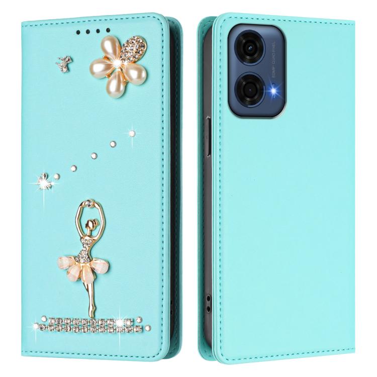 For Motorola G24 Power 4G India Ballet Girl Diamond Studded RFID Vegan Leather Phone Case