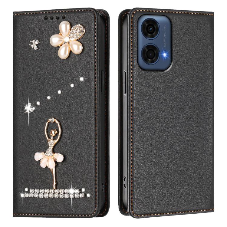 For Motorola G24 Power 4G India Ballet Girl Diamond Studded RFID Vegan Leather Phone Case