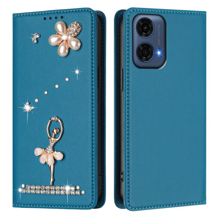 For Motorola G24 Power 4G India Ballet Girl Diamond Studded RFID Vegan Leather Phone Case