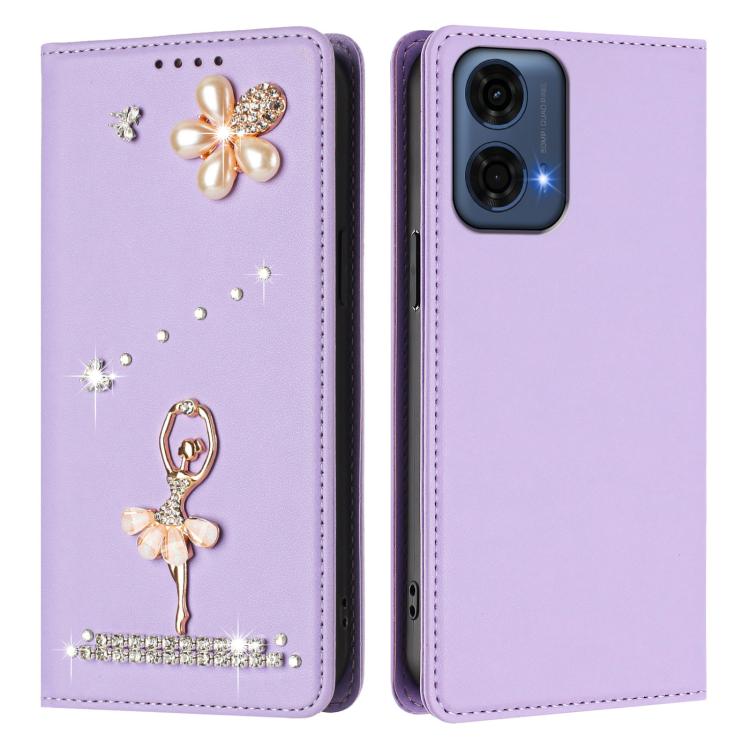 For Motorola G24 Power 4G India Ballet Girl Diamond Studded RFID Vegan Leather Phone Case