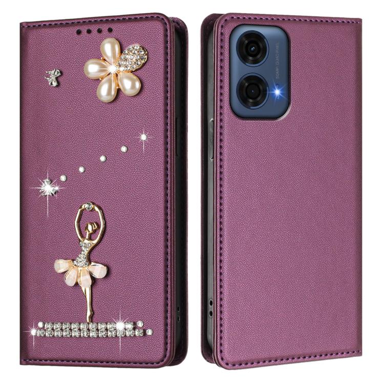 For Motorola G24 Power 4G India Ballet Girl Diamond Studded RFID Vegan Leather Phone Case