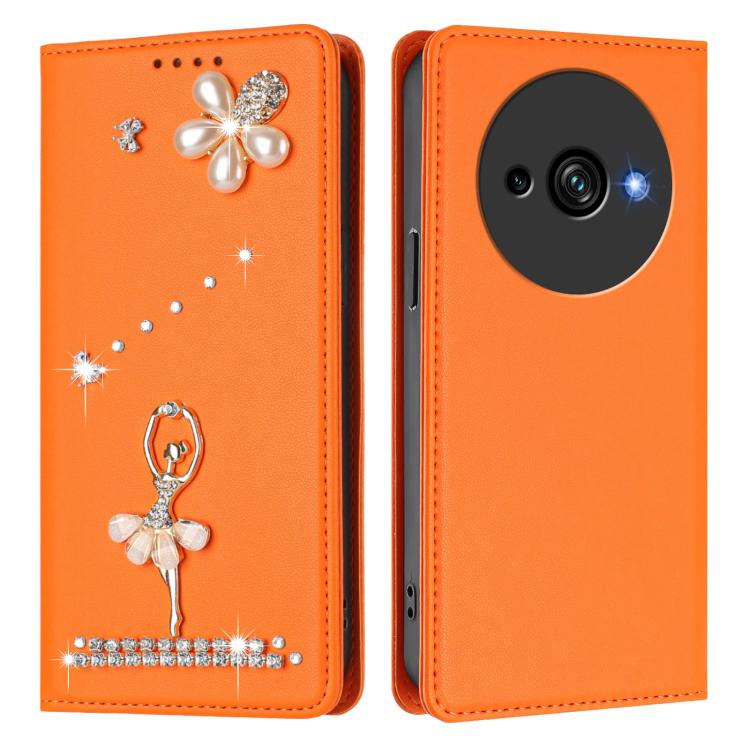 For Oukitel C59 Ballet Girl Diamond Studded RFID Vegan Leather Phone Case