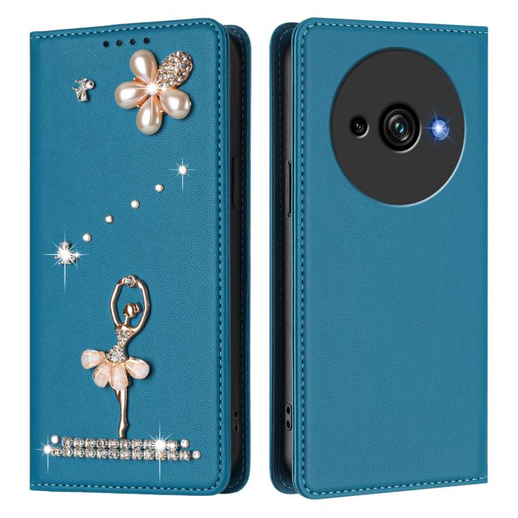 For Oukitel C59 Ballet Girl Diamond Studded RFID Vegan Leather Phone Case