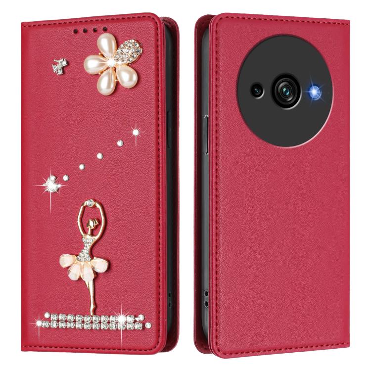 For Oukitel C59 Ballet Girl Diamond Studded RFID Vegan Leather Phone Case