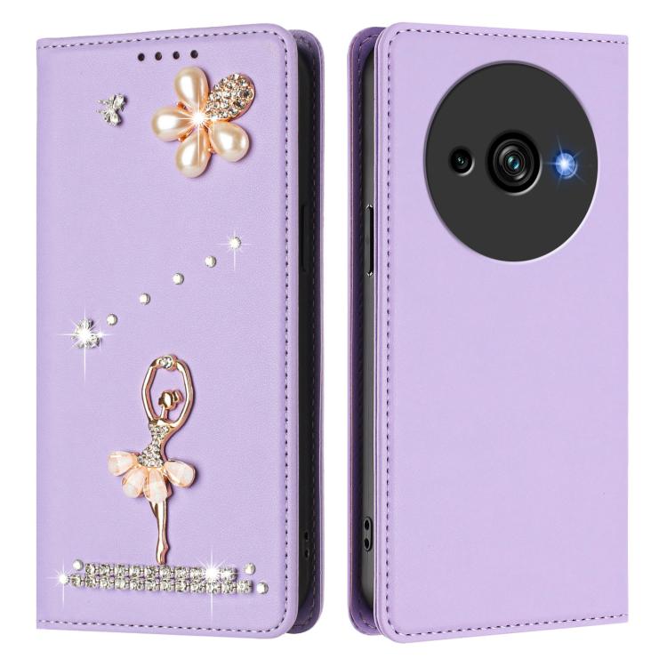 For Oukitel C59 Ballet Girl Diamond Studded RFID Vegan Leather Phone Case
