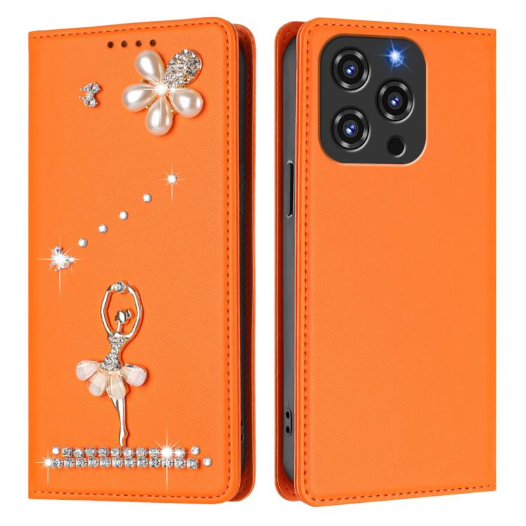 For Oukitel C3 4G 2025 Ballet Girl Diamond Studded RFID Vegan Leather Phone Case