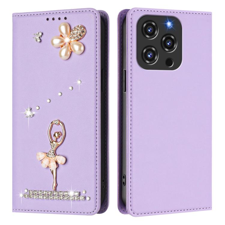 For Oukitel C3 4G 2025 Ballet Girl Diamond Studded RFID Vegan Leather Phone Case