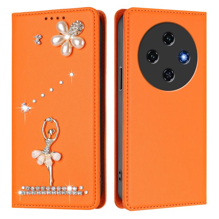 For Oukitel C5 4G Ballet Girl Diamond Studded RFID Vegan Leather Phone Case