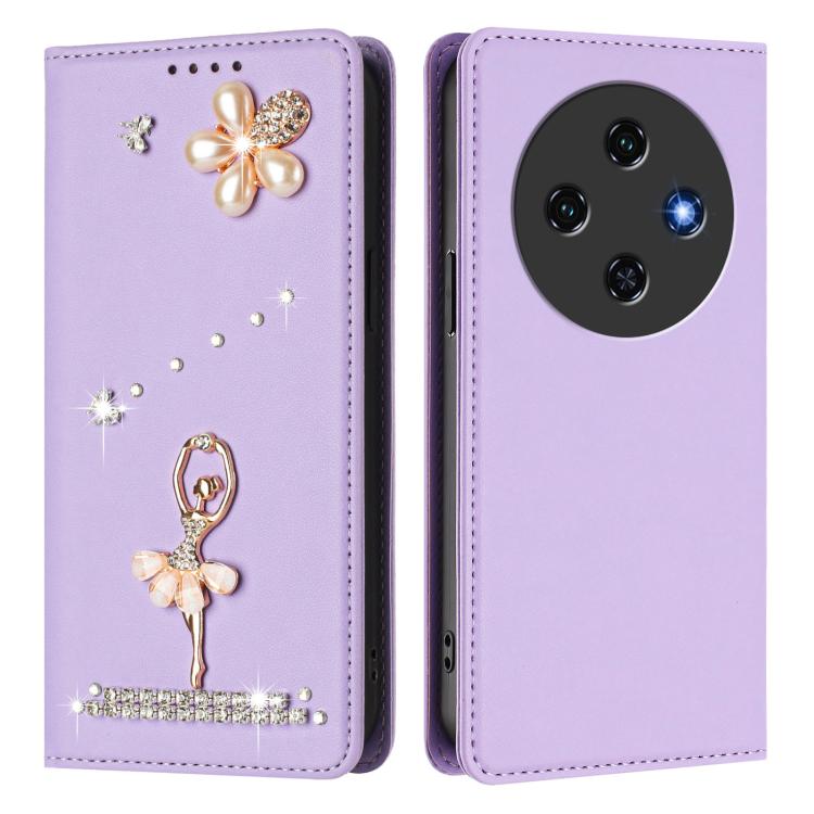 For Oukitel C5 4G Ballet Girl Diamond Studded RFID Vegan Leather Phone Case