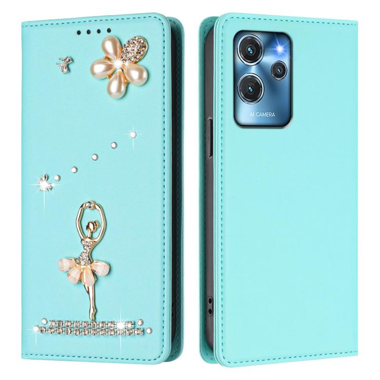 For Oukitel C32 / C32 Pro Ballet Girl Diamond Studded RFID Vegan Leather Phone Case
