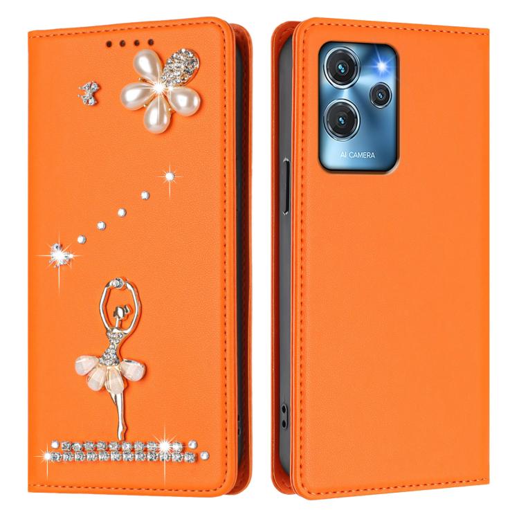 For Oukitel C32 / C32 Pro Ballet Girl Diamond Studded RFID Vegan Leather Phone Case