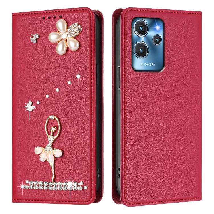 For Oukitel C32 / C32 Pro Ballet Girl Diamond Studded RFID Vegan Leather Phone Case