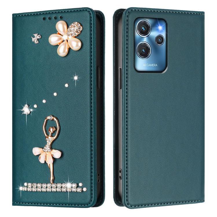 For Oukitel C32 / C32 Pro Ballet Girl Diamond Studded RFID Vegan Leather Phone Case