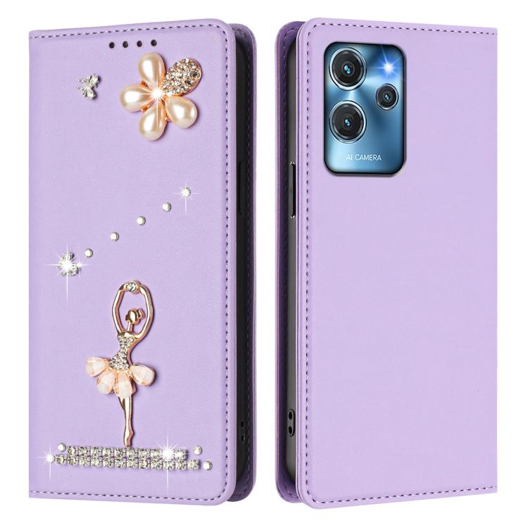 For Oukitel C32 / C32 Pro Ballet Girl Diamond Studded RFID Vegan Leather Phone Case