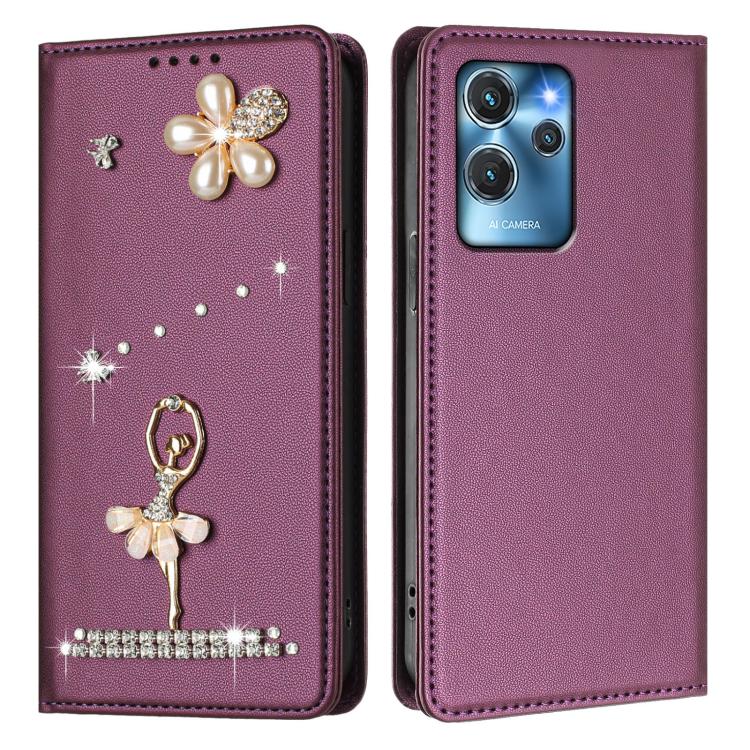 For Oukitel C32 / C32 Pro Ballet Girl Diamond Studded RFID Vegan Leather Phone Case