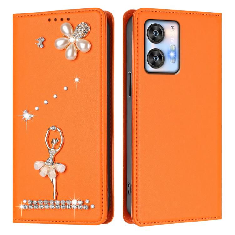 For Oukitel C35 / C36 Ballet Girl Diamond Studded RFID Vegan Leather Phone Case