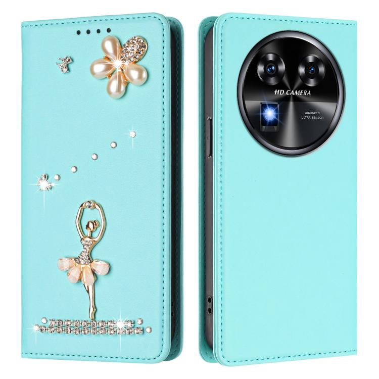 For Oukitel C37 Ballet Girl Diamond Studded RFID Vegan Leather Phone Case