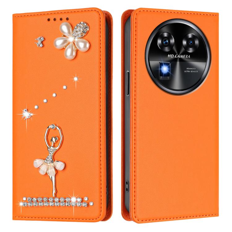 For Oukitel C37 Ballet Girl Diamond Studded RFID Vegan Leather Phone Case