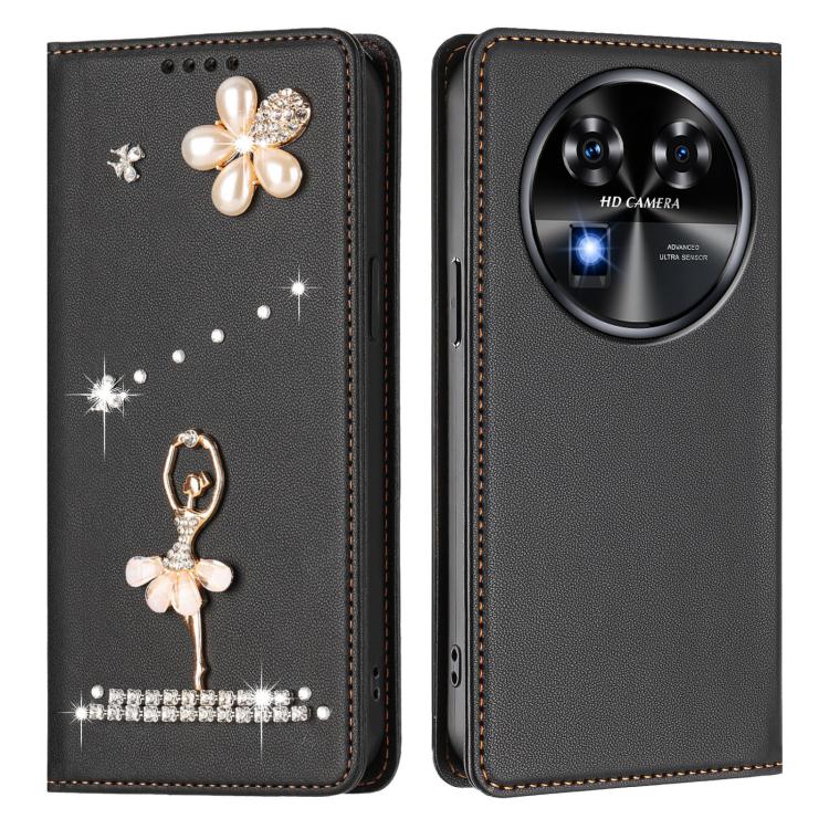 For Oukitel C37 Ballet Girl Diamond Studded RFID Vegan Leather Phone Case