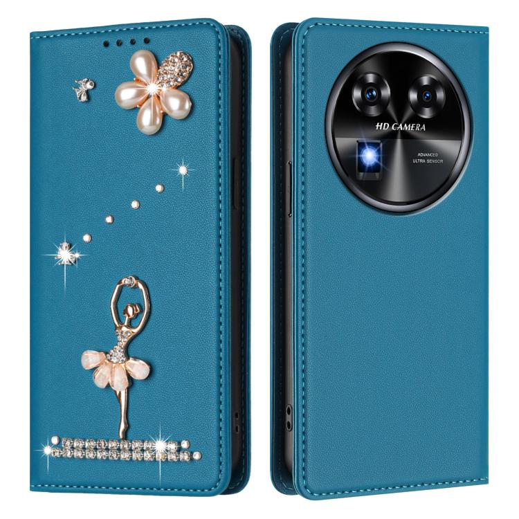 For Oukitel C37 Ballet Girl Diamond Studded RFID Vegan Leather Phone Case