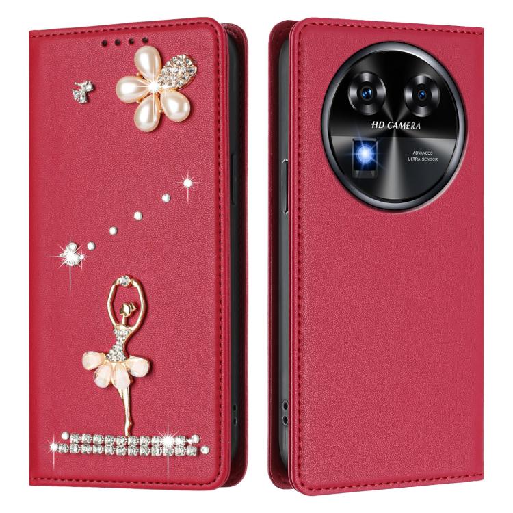For Oukitel C37 Ballet Girl Diamond Studded RFID Vegan Leather Phone Case