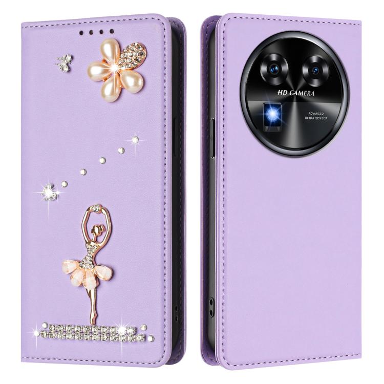 For Oukitel C37 Ballet Girl Diamond Studded RFID Vegan Leather Phone Case