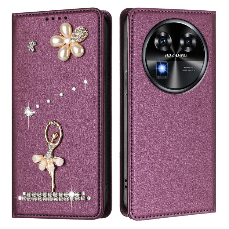 For Oukitel C37 Ballet Girl Diamond Studded RFID Vegan Leather Phone Case