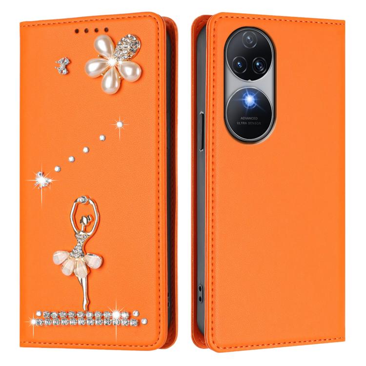 For Oukitel C38 Ballet Girl Diamond Studded RFID Vegan Leather Phone Case