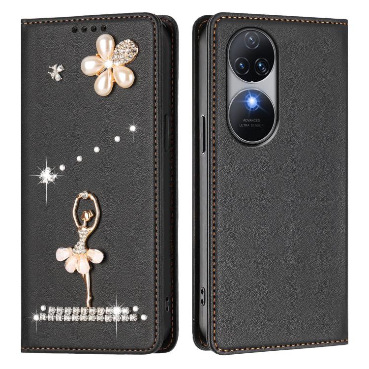 For Oukitel C38 Ballet Girl Diamond Studded RFID Vegan Leather Phone Case