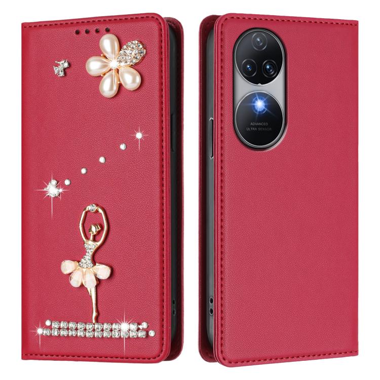 For Oukitel C38 Ballet Girl Diamond Studded RFID Vegan Leather Phone Case