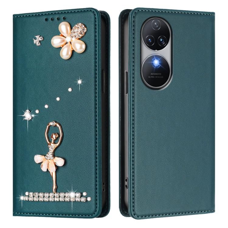 For Oukitel C38 Ballet Girl Diamond Studded RFID Vegan Leather Phone Case
