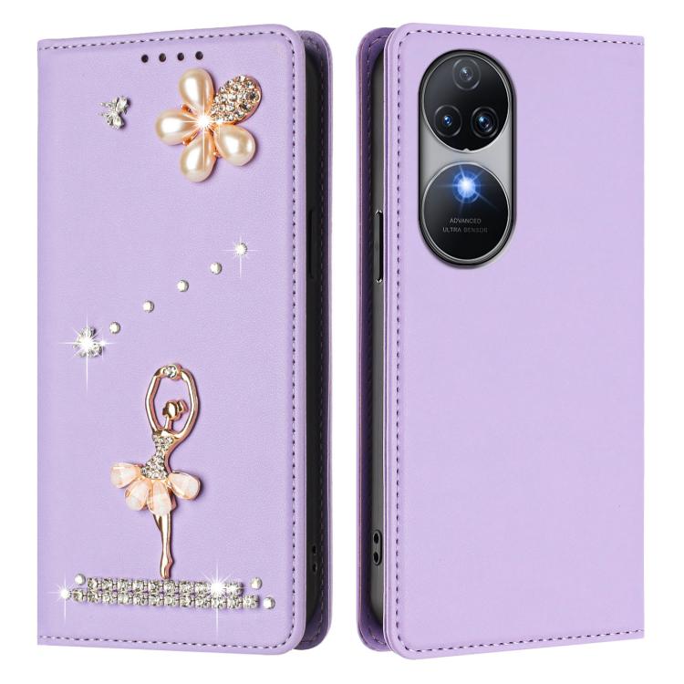 For Oukitel C38 Ballet Girl Diamond Studded RFID Vegan Leather Phone Case