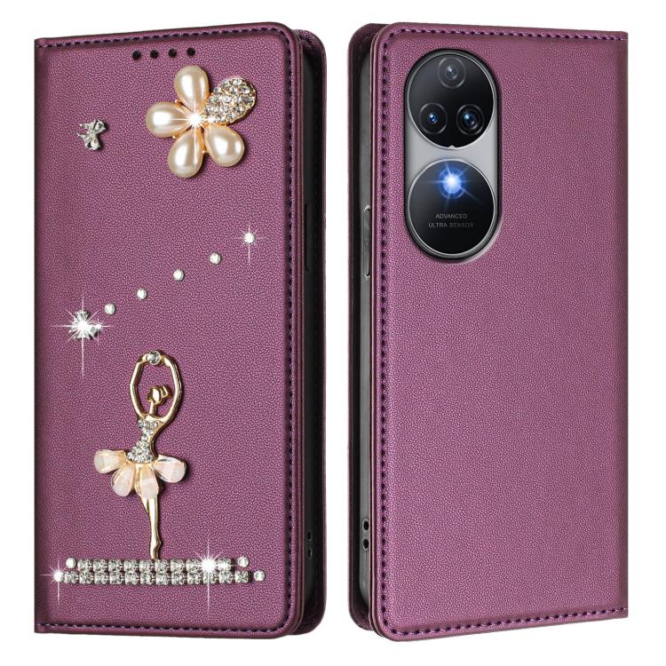 For Oukitel C38 Ballet Girl Diamond Studded RFID Vegan Leather Phone Case