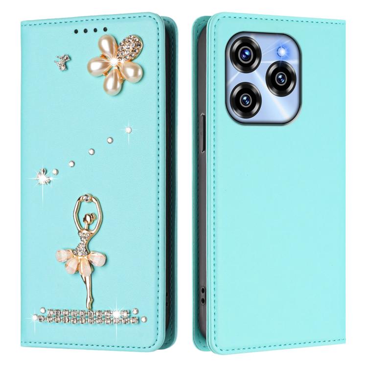 For Oukitel C50 Ballet Girl Diamond Studded RFID Vegan Leather Phone Case