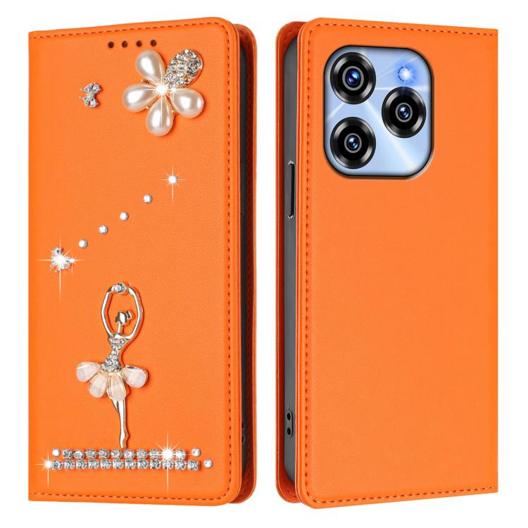 For Oukitel C50 Ballet Girl Diamond Studded RFID Vegan Leather Phone Case