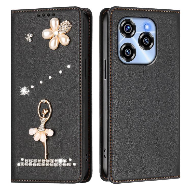 For Oukitel C50 Ballet Girl Diamond Studded RFID Vegan Leather Phone Case