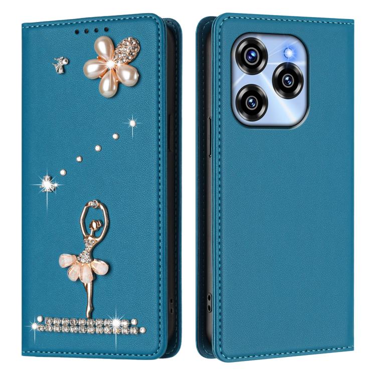 For Oukitel C50 Ballet Girl Diamond Studded RFID Vegan Leather Phone Case