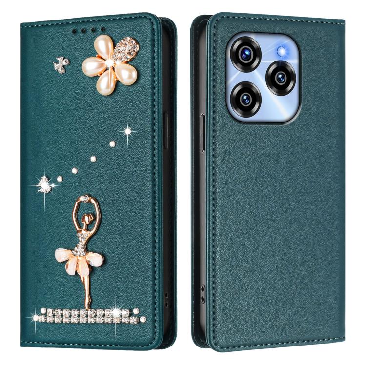 For Oukitel C50 Ballet Girl Diamond Studded RFID Vegan Leather Phone Case